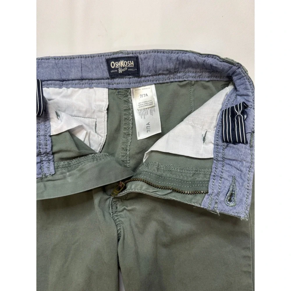 OshKosh B'gosh Chino Pants Kids‎ Size 7 Olive Green Good Adjustable Waist Slim